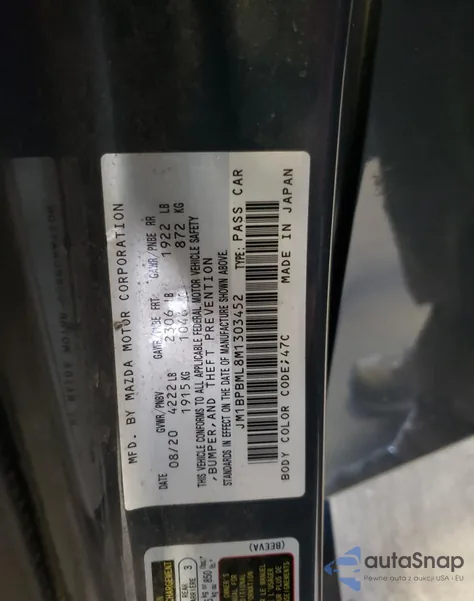 2021 Mazda 3 Premium z USA, uszkodzony, nr VIN JM1BPBML8M1303452